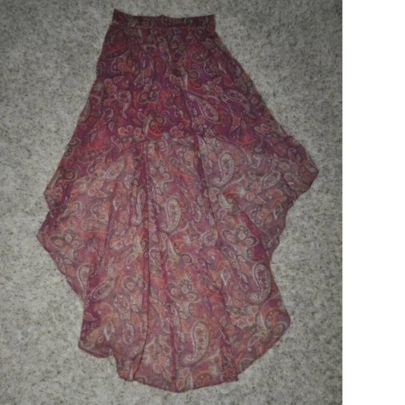 *Summer Skirt Ecote Burgundy Red size XS Floral Asymmetrical Long Overlay - Picture 1 of 4